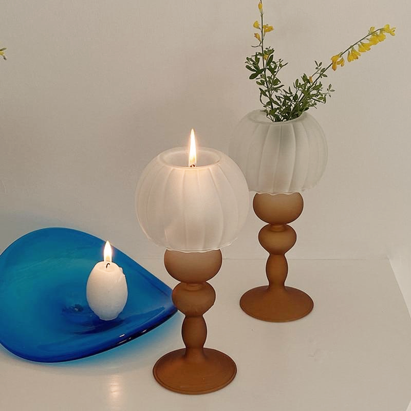 textured sphere holder with abstract body brown and white candle holder