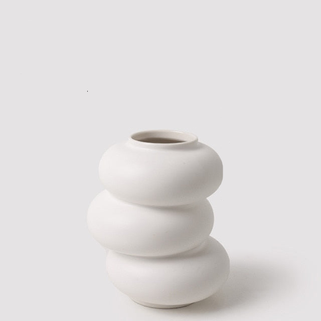 Painted White Ceramic Vase  Round Bubble Stacked