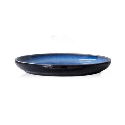 round ceramic porcelain glazed finish blue plate