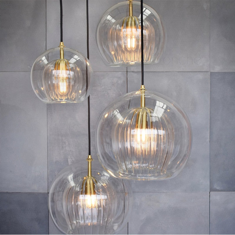 Round Clear Textured Glass Orb Ceiling Mounted Pendant Light