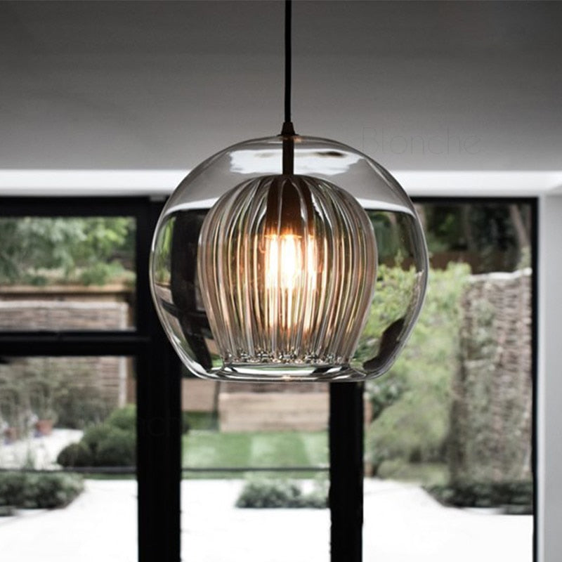 Round Clear Textured Glass Orb Ceiling Mounted Pendant Light