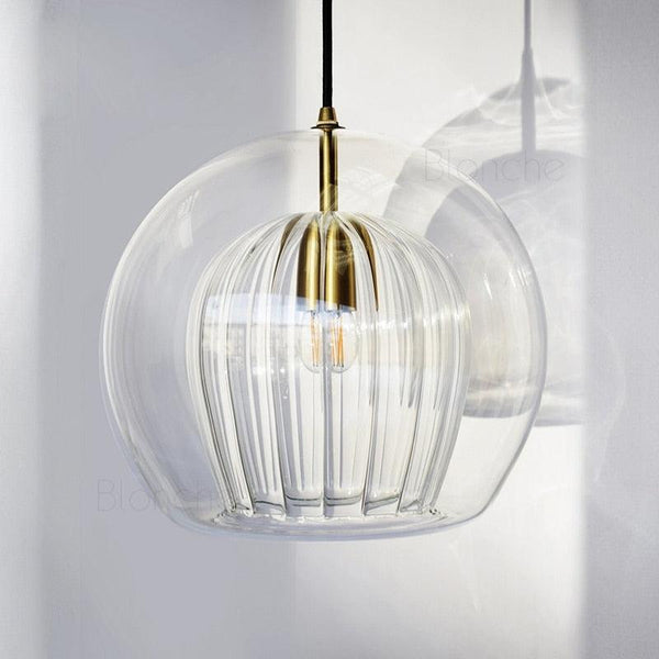 Round Clear Textured Glass Orb Ceiling Mounted Pendant Light