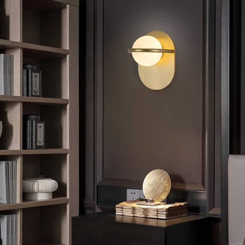 Round Ball Brass Finish Modern Wall Mounted Light Fixture 