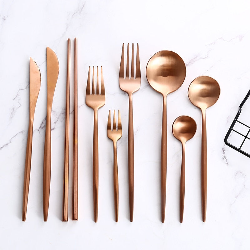 stainless steel rose gold cutlery set