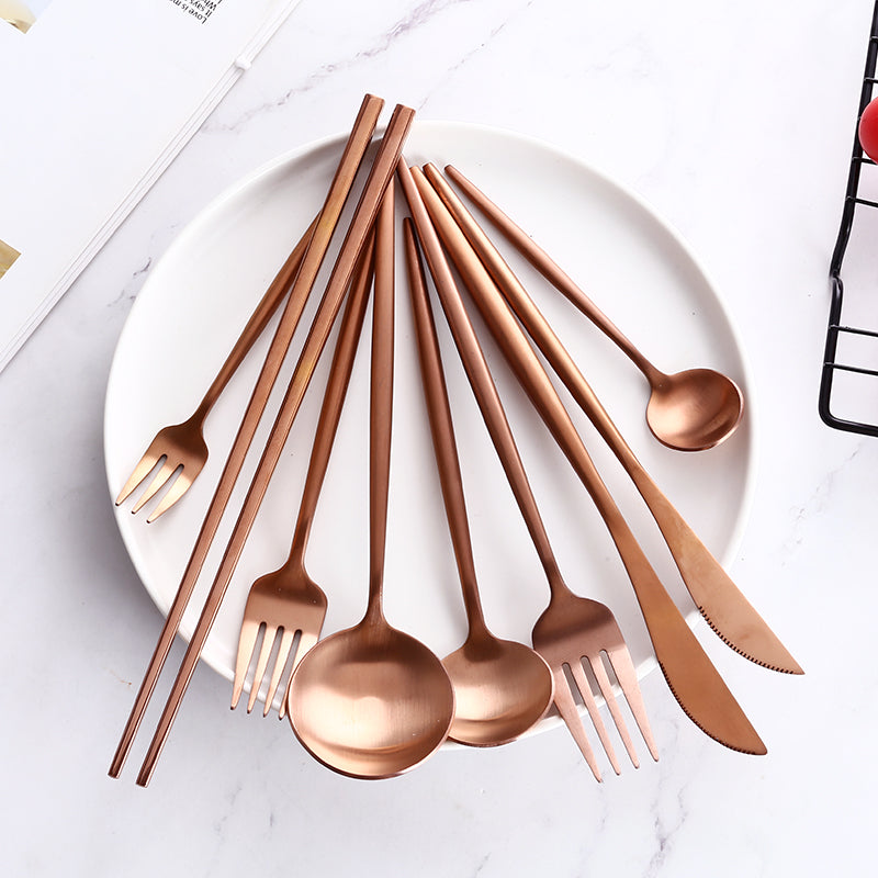 stainless steel rose gold cutlery set