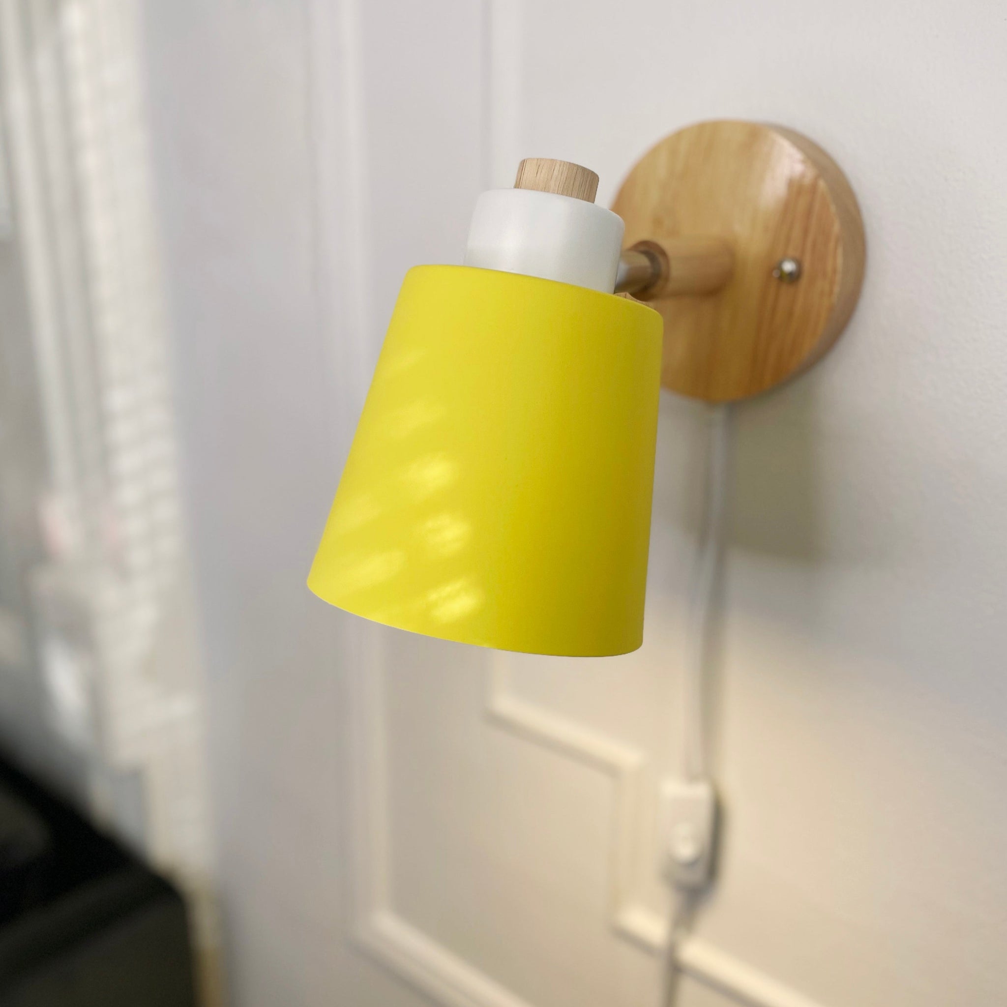 Wood & yellow Metal Reading Lamp with Plug Cord