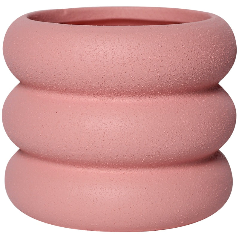 Pink Round Rolls Ceramic Plant Pot