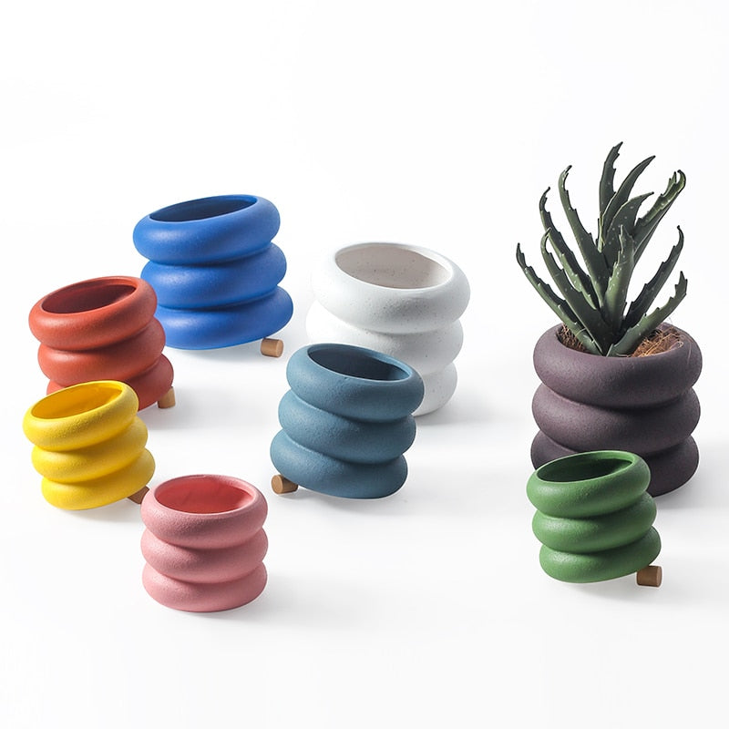 Multicolor Round Rolls Ceramic Plant Pot