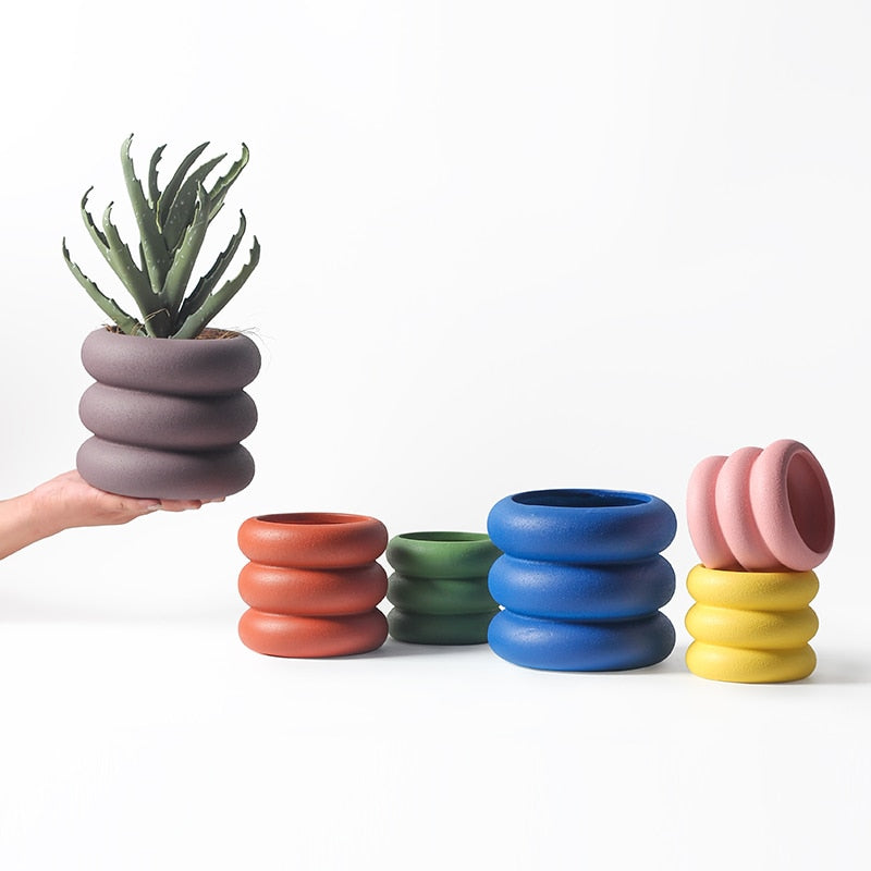 Multicolor Round Rolls Ceramic Plant Pot