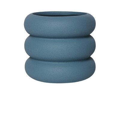 Teal Round Rolls Ceramic Plant Pot