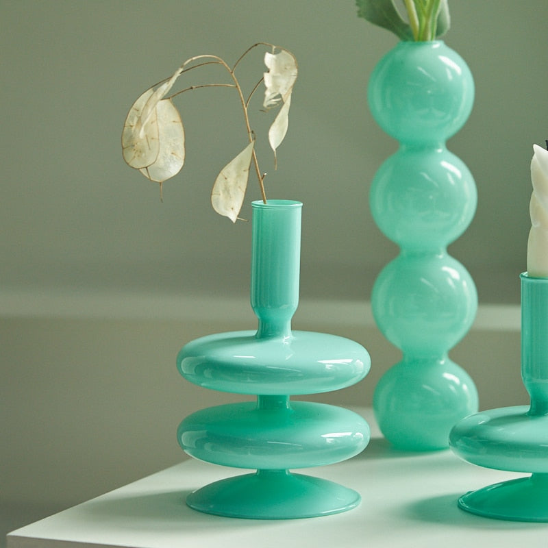 sea water turquoise matte glass candle holder