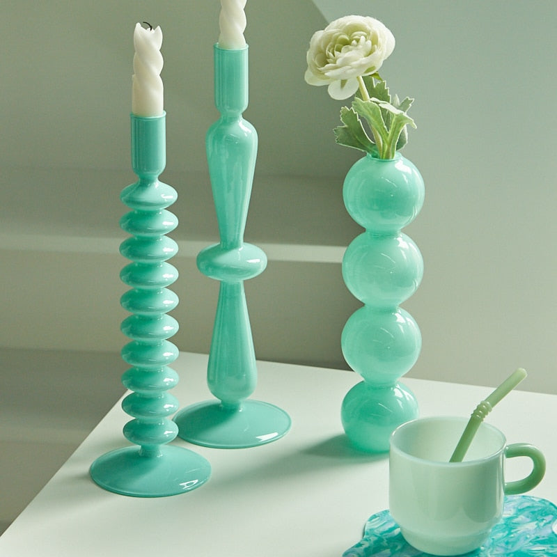 sea water turquoise matte glass candle holder