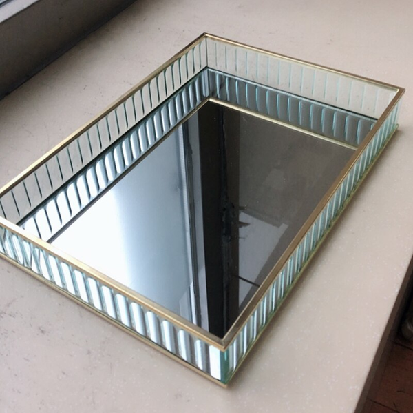 Glass Mirror Tray Gold Silver Black Organizer 