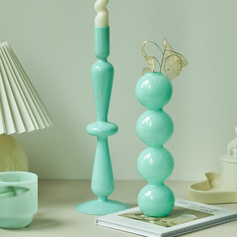 sea water turquoise matte glass candle holder