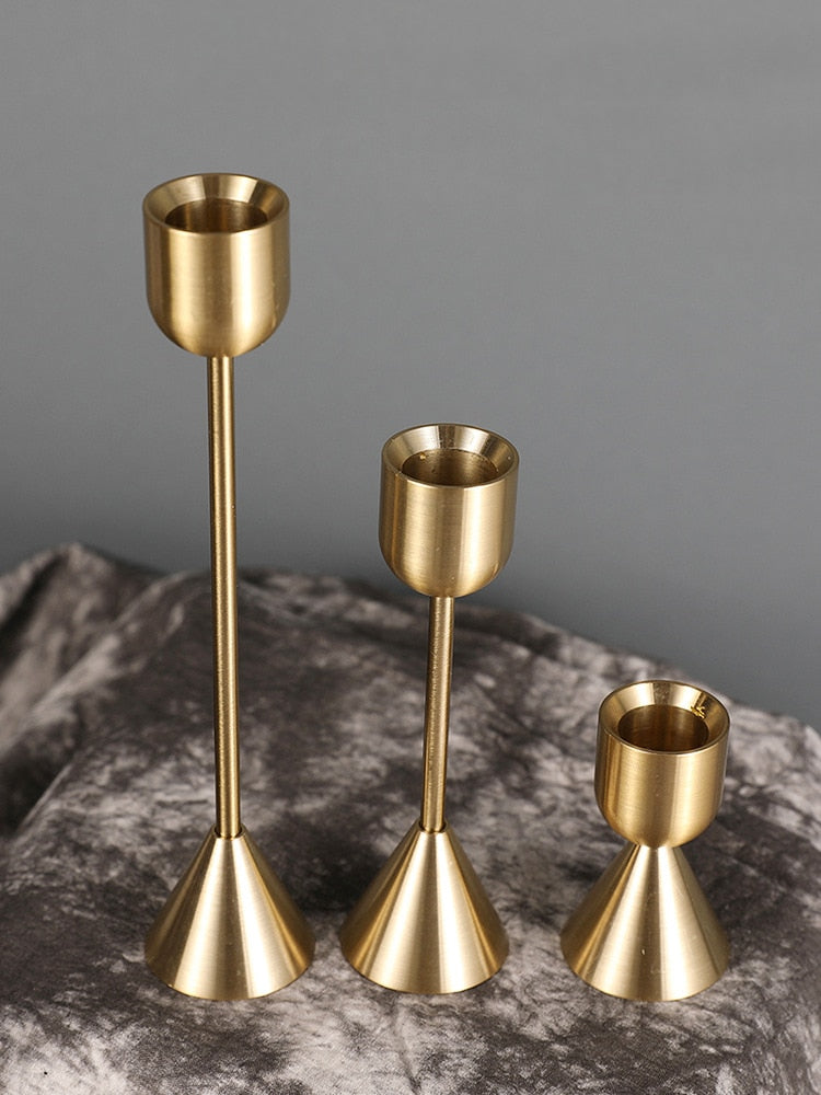 Three Pieces Set Metal Gold Plated Candle Holders 