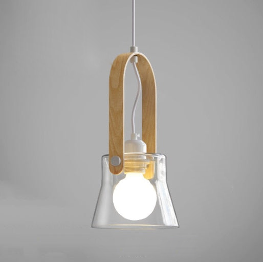 Iron Wood Glass LED Pendant Lamp