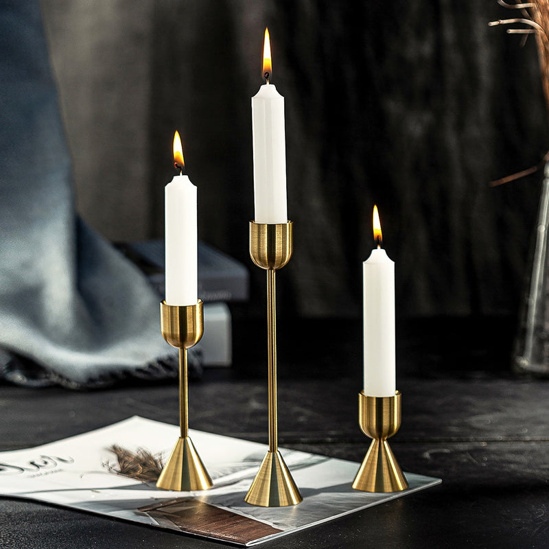 Three Pieces Set Metal Gold Plated Candle Holders 