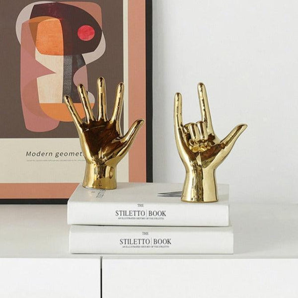 Gold-plated Creative Finger Resin Figurines Desk Accessories