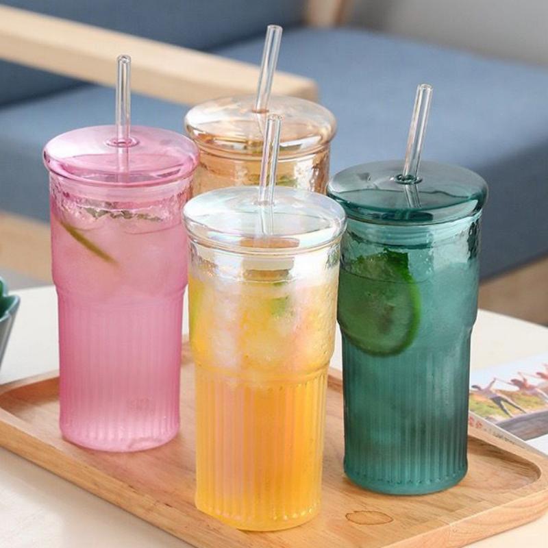 High-value Glass Cup With Lid & Straw