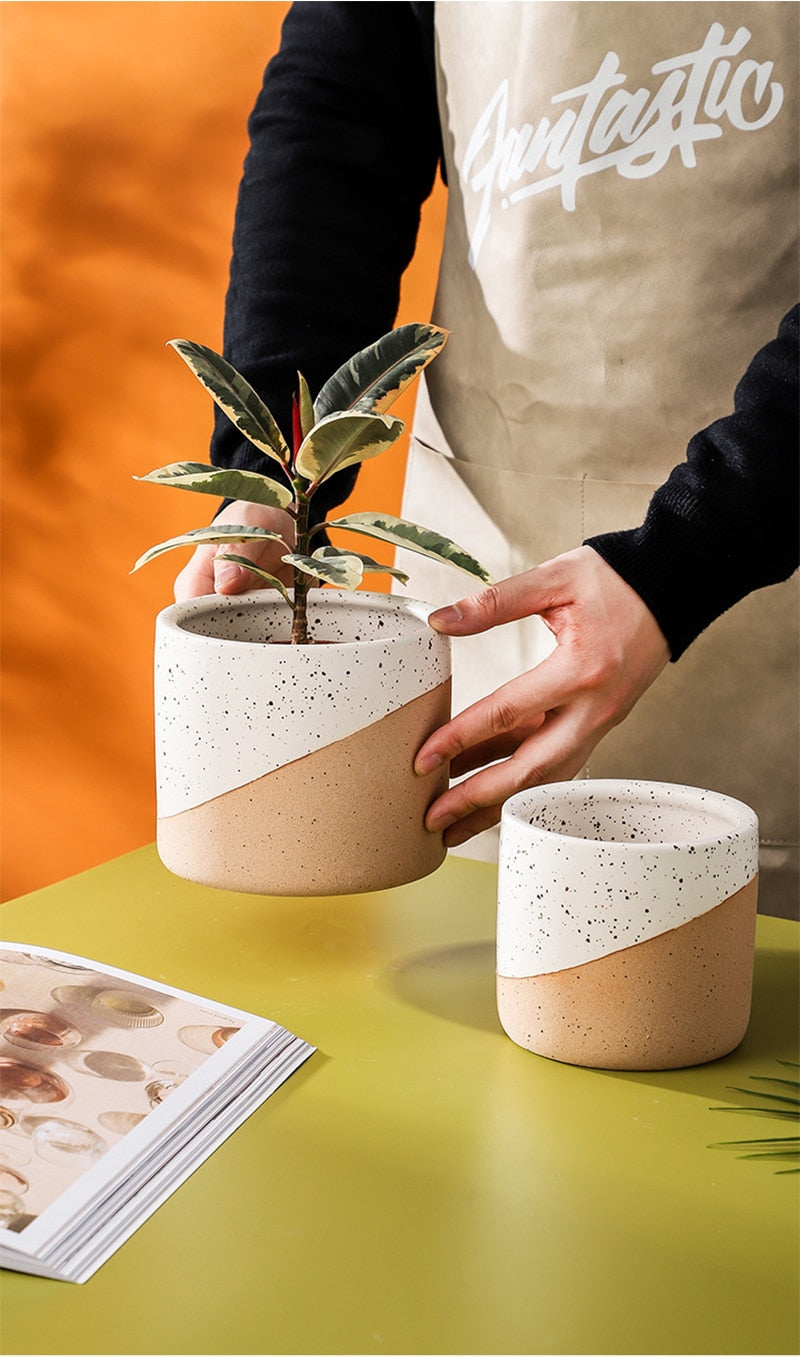 Home Decoration Creative Linen Glaze Ceramic Flowerpot 