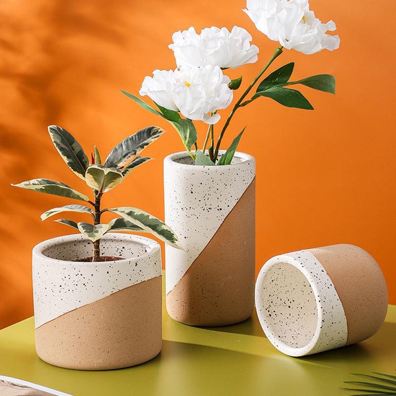 Home Decoration Creative Linen Glaze Ceramic Flowerpot 