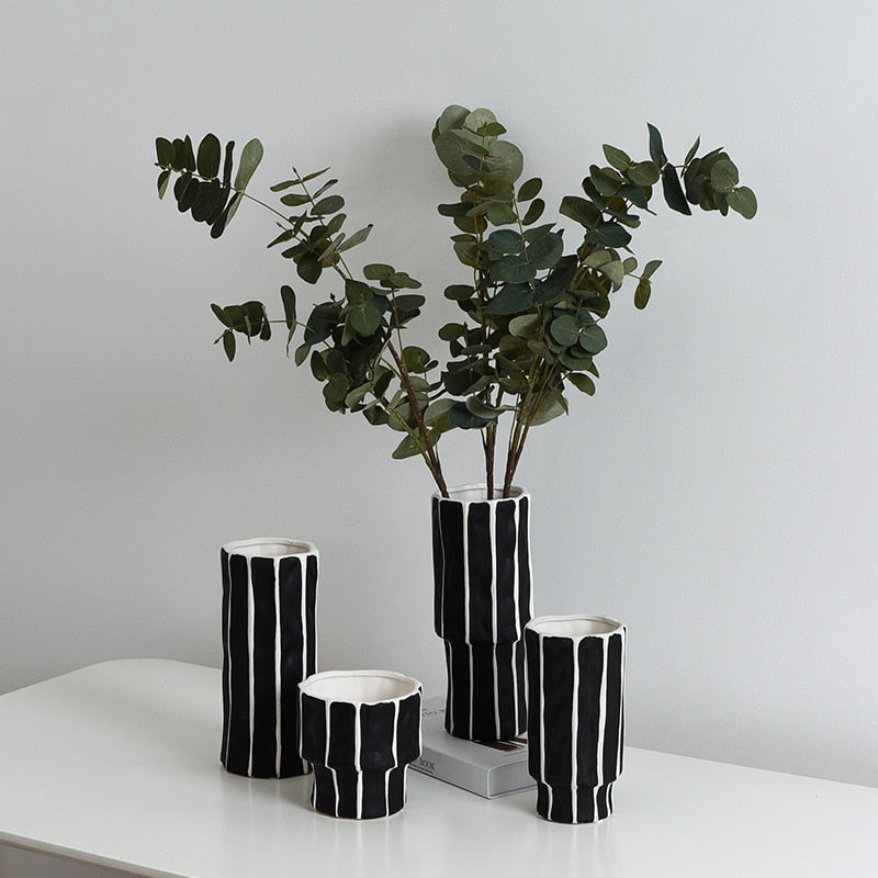 Black and White Geometric Ceramic Vase 