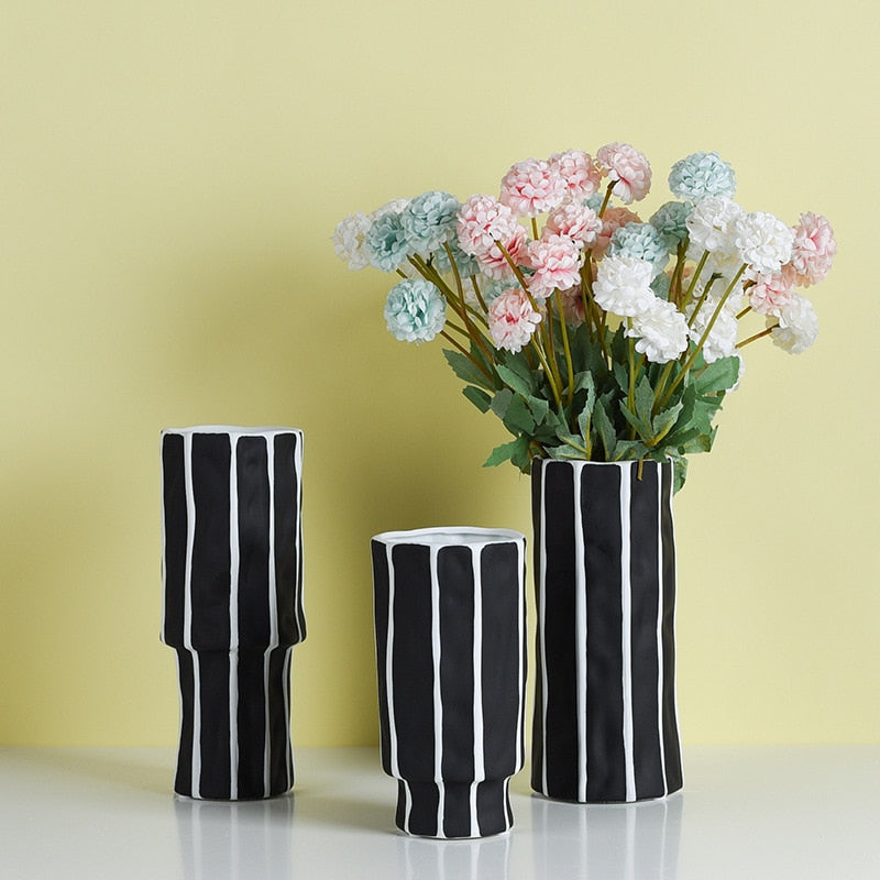 Black and White Geometric Ceramic Vase 