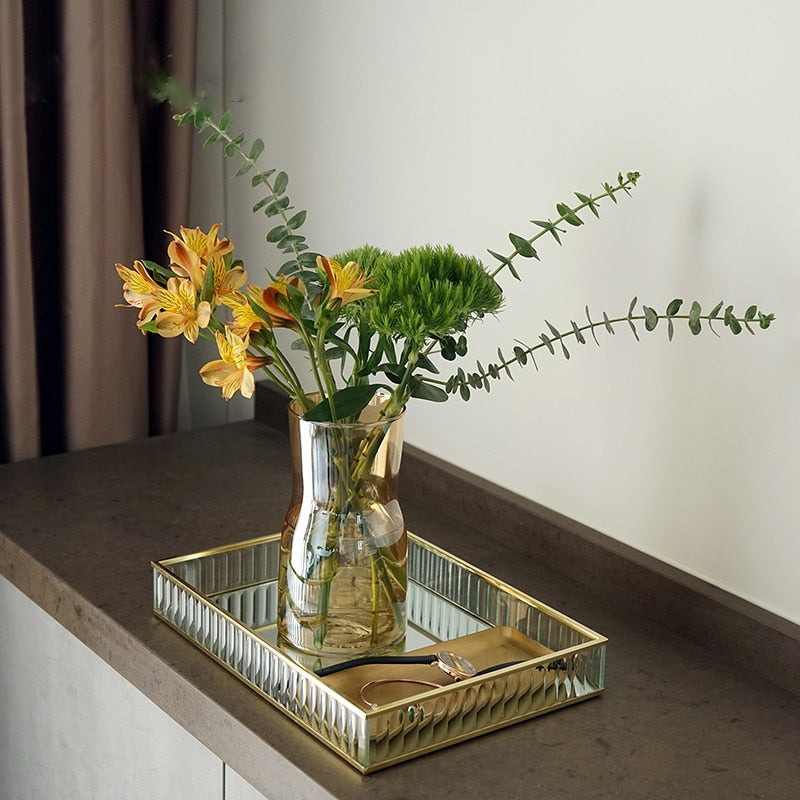 Glass Mirror Tray Gold Silver Black Organizer 