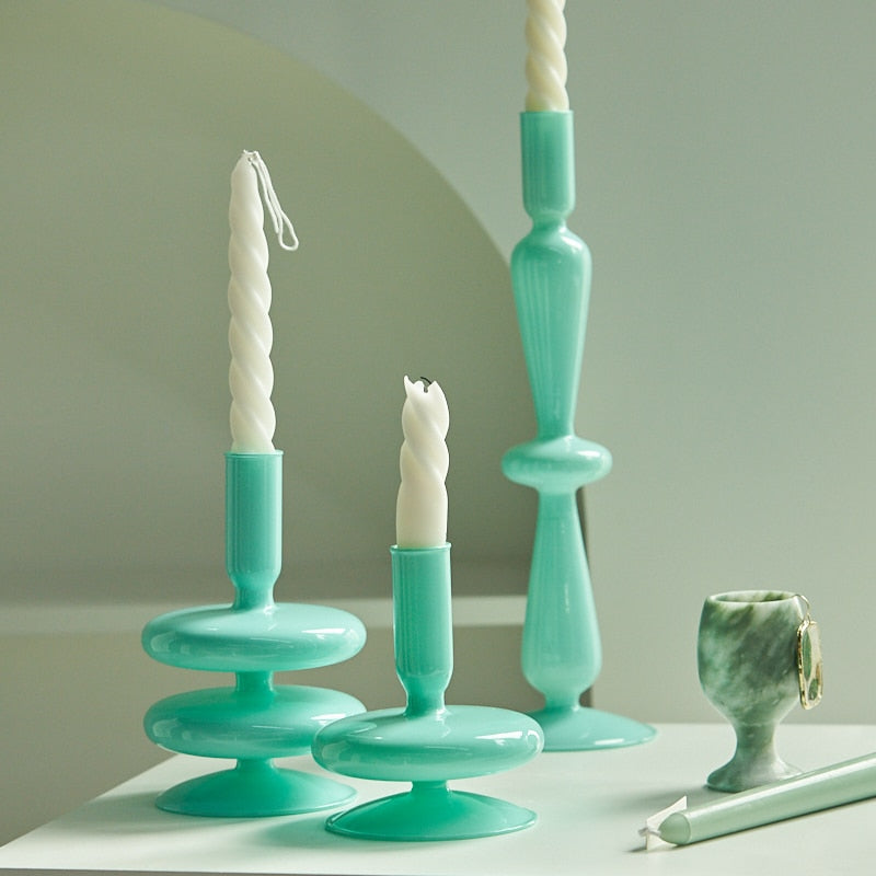 sea water turquoise matte glass candle holder