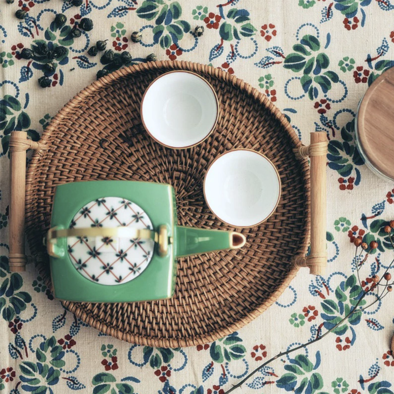 Brown Woven Rattan Tray with handles