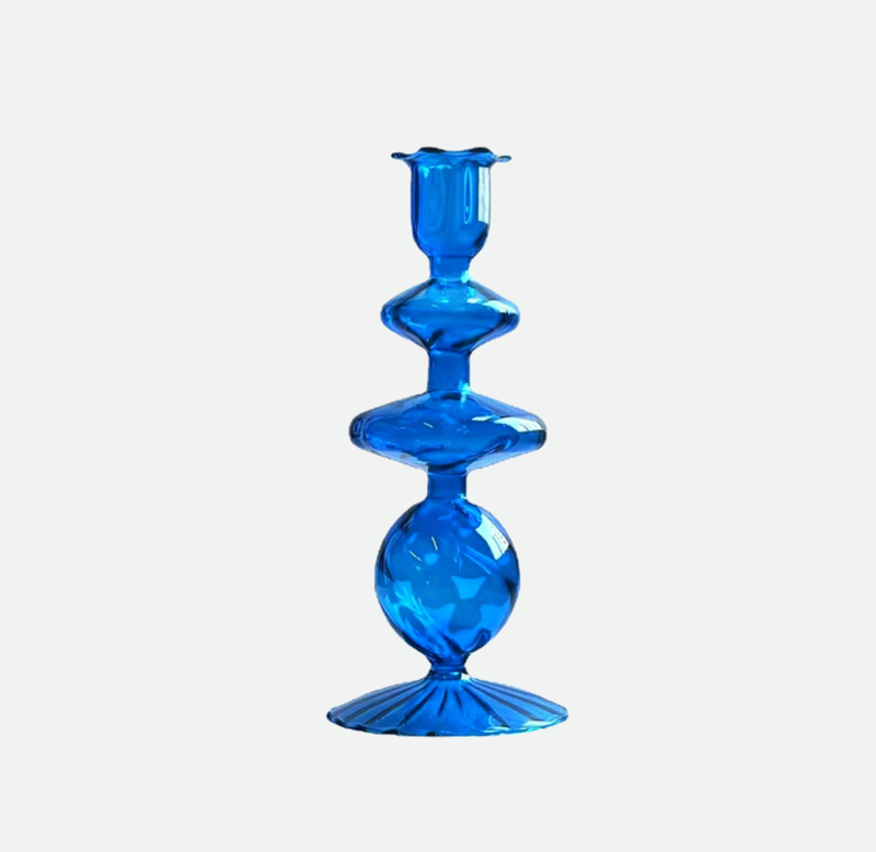 Irisdescent Glass Metallic Candle Holder Blue Retro 