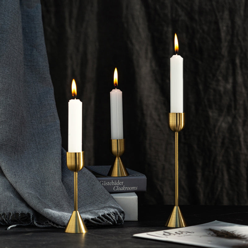 Three Pieces Set Metal Gold Plated Candle Holders 