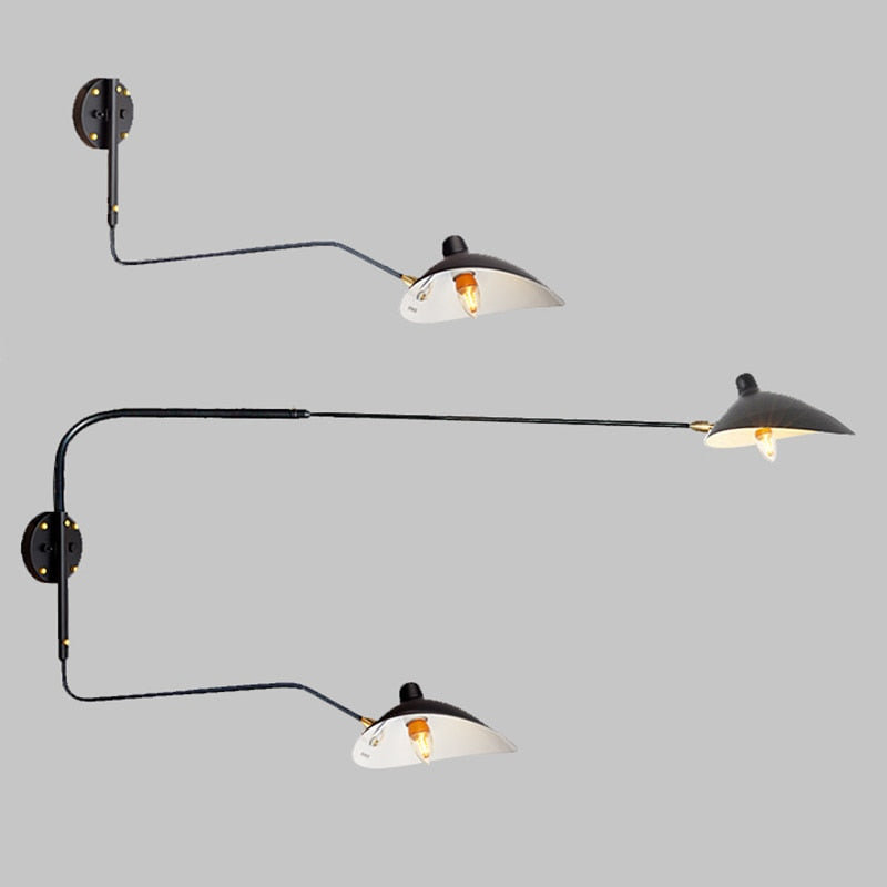 Serge Mouille replica industrial wall lamp with swing arms