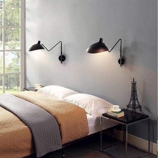 Serge Mouille replica industrial wall lamp with swing arms