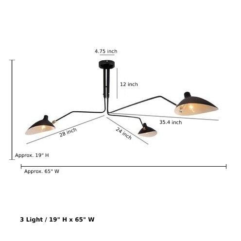 Serge Mouille Ceiling Lamp 3 arm light chandelier nordic vintage spider lamp