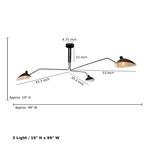 Serge Mouille Ceiling Lamp 3 arm light chandelier nordic vintage spider lamp