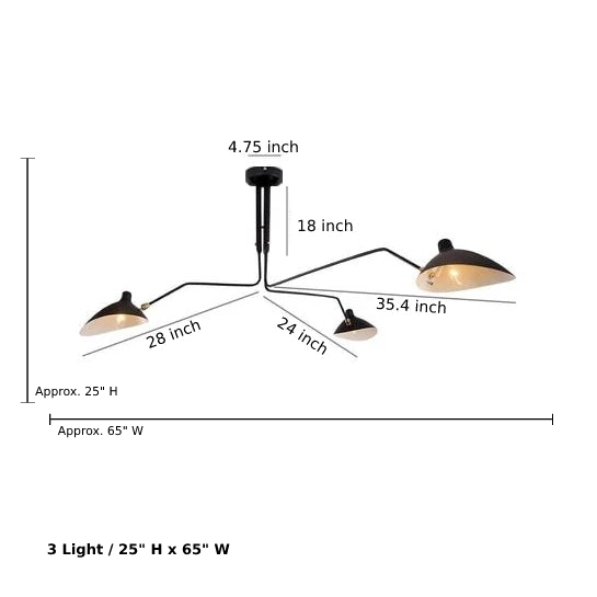 Serge Mouille Ceiling Lamp 3 arm light chandelier nordic vintage spider lamp