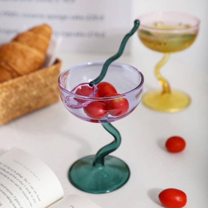 Borosilicate Glass Round Goblet S- Shaped Stem Glass Cup