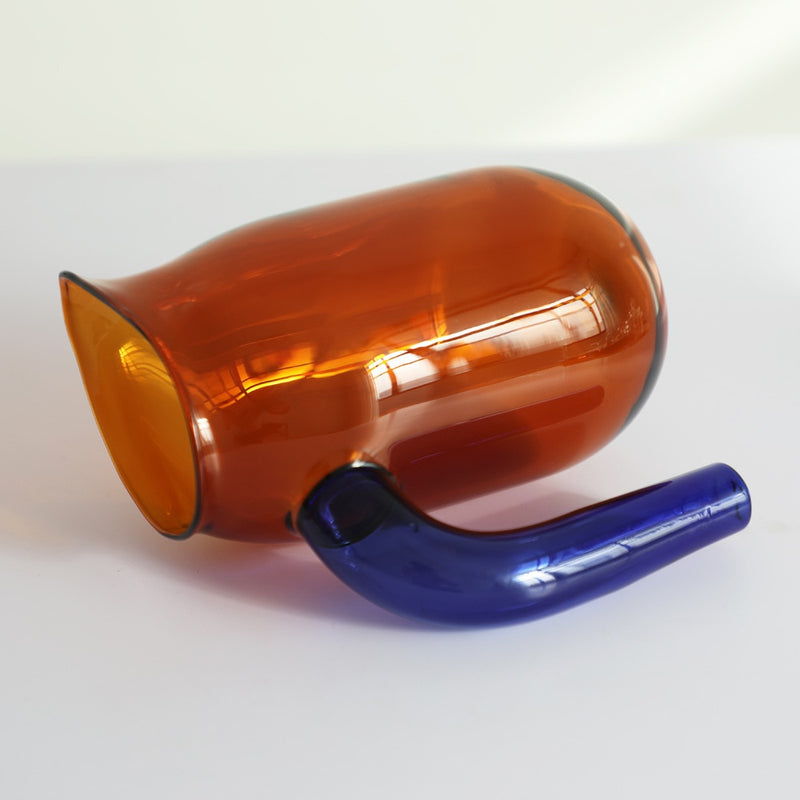 Blue and Amber Glass Cup Pitcher