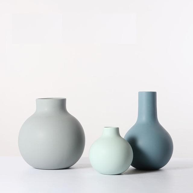 Shades of Blue Beige and Jade Ceramic Porcelain Round Vase Set Water Drop shape Modern Abstract