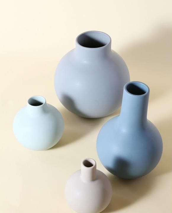 Shades of Blue Beige and Jade Ceramic Porcelain Round Vase Set Water Drop shape Modern Abstract