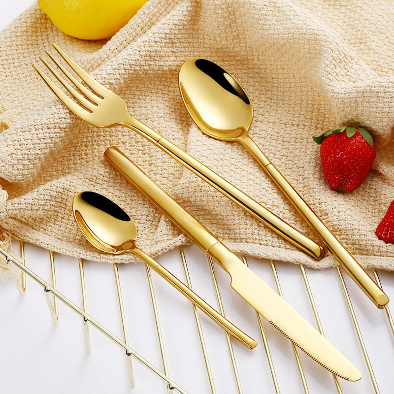 stainless steel mirror glaze finish gold cutlery set