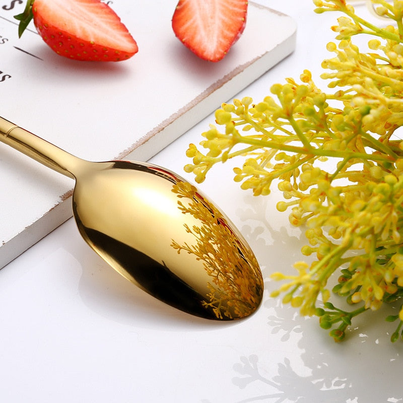 stainless steel mirror glaze finish gold cutlery set