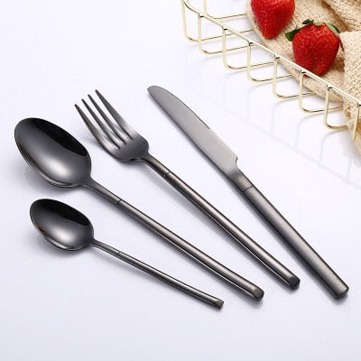 stainless steel mirror glaze finish black cutlery set