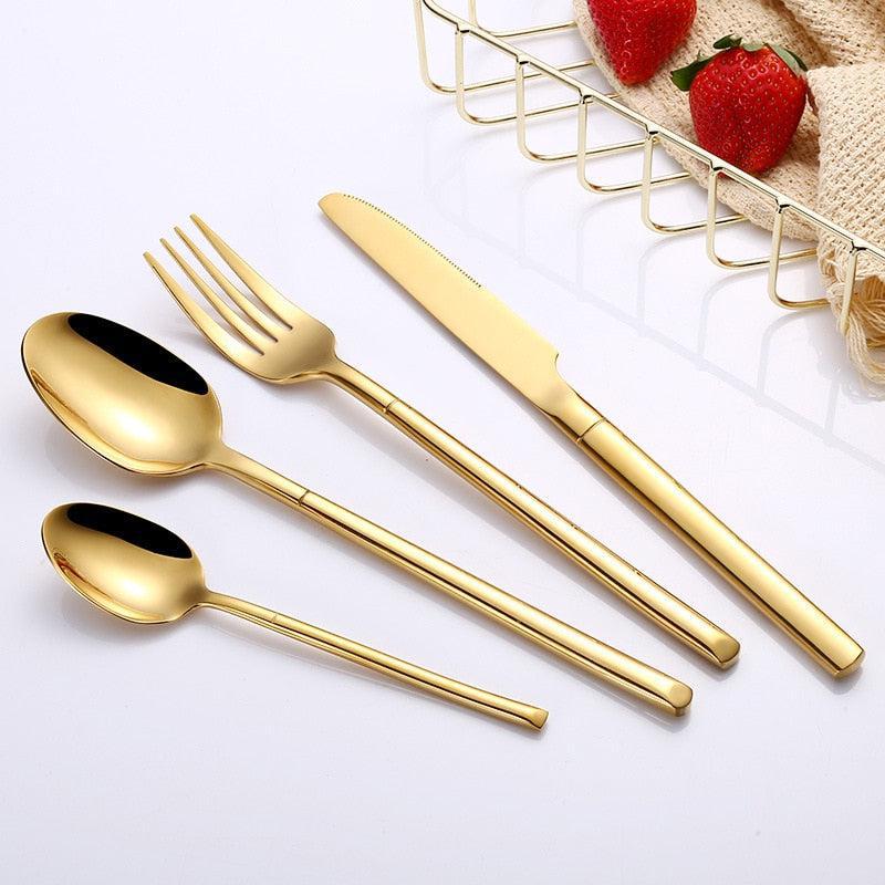 stainless steel mirror glaze finish gold cutlery set