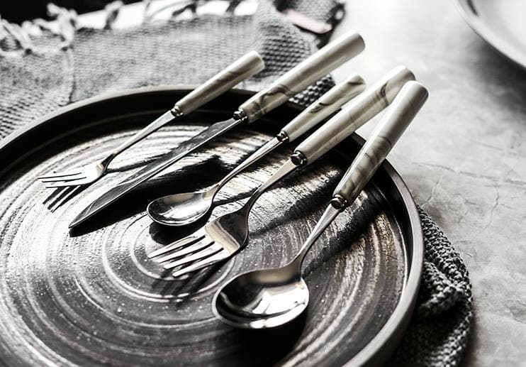 Silver & Marble Stainless Steel Luxury Flatware 5Pc Set - Final Sale