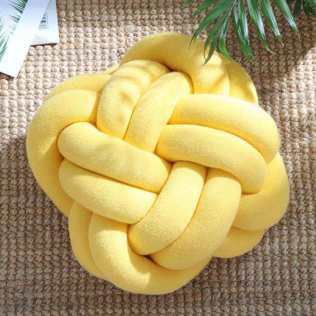 Yellow Round Macrame Knot Cushion