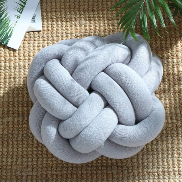 Gray Round Macrame Knot Cushion