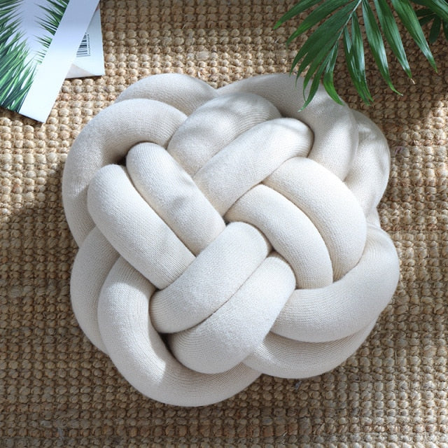 Beige Round Macrame Knot Cushion