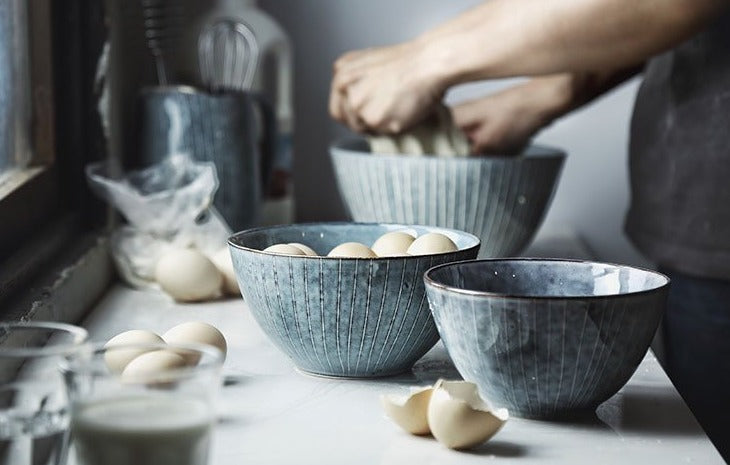 Large Round Deep Gray Blue Bowl